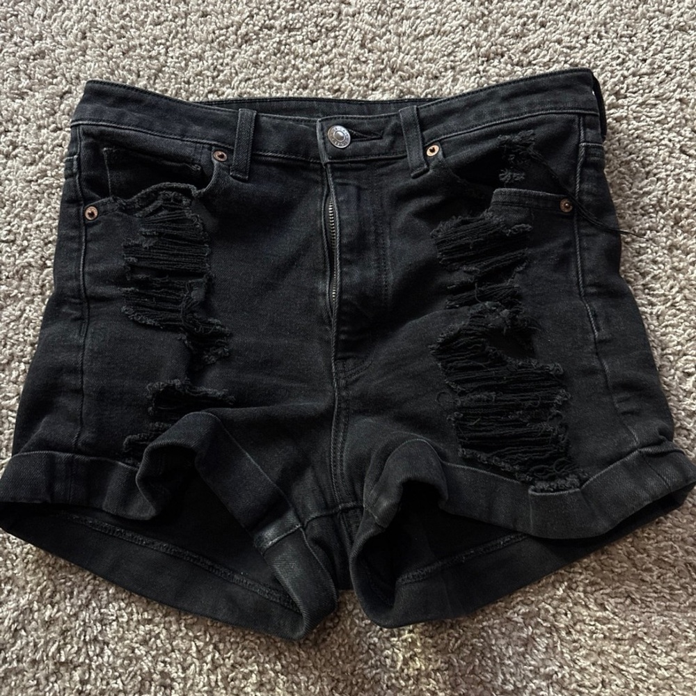 American Eagle Outfitters Black Ripped Jean Shorts